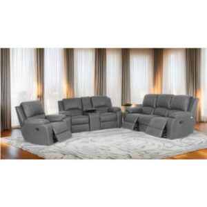 LOUNGE SUITE LYLA 7PCE 3ACTION + CONSOLE EMBOSSED BROWN FABRIC